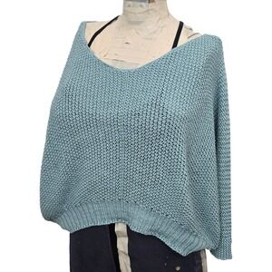 Meo Meli Made In Italy Sweater Blue Open Knit Crochet Cropped Dolman Boho Top